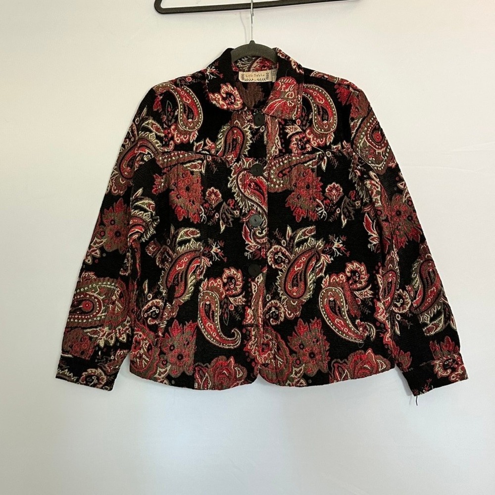 Lifestyle Paisley Print Tapestry Jacket Button Front Vintage Style Boho Chic